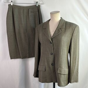 Burberry Vintage Olive Jacket and Skirt Suit Set